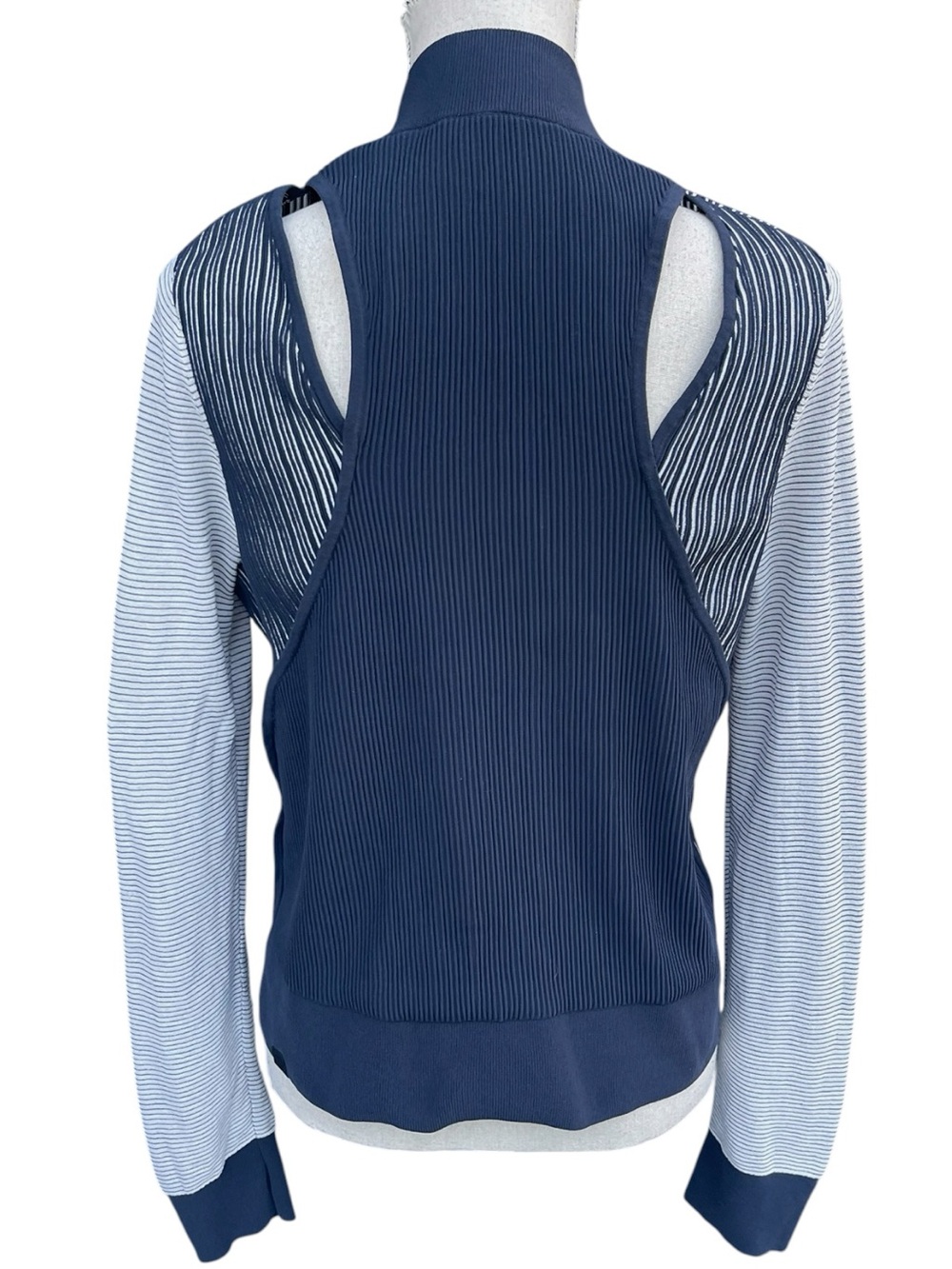 Lululemon Navy/White Stripe Ribbed Half-Zip Back Cut Out Pullover (S/M)